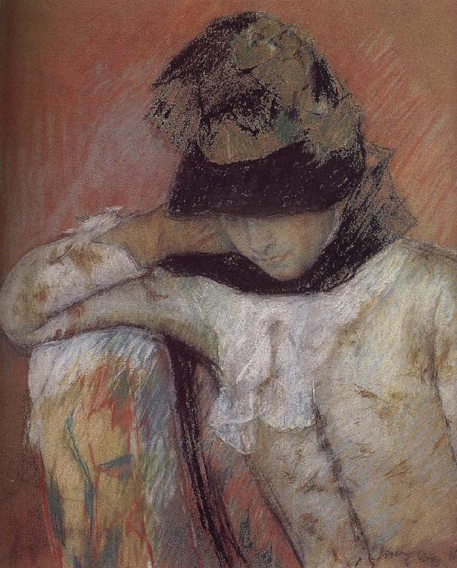Mary Cassatt The young wearing the hat and looking down oil painting picture